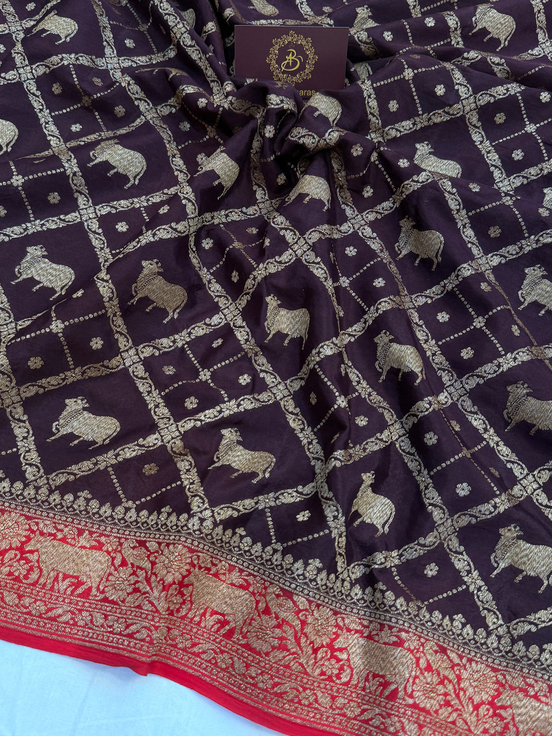 Brown Pure Crepe Silk Handloom Banarasi Saree