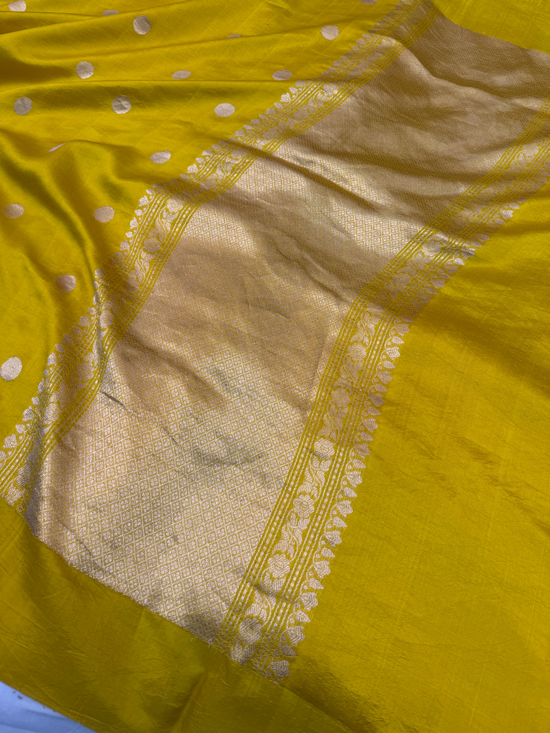 Mustard Yellow Banarasi Silk Saree with Kadhwa Butas