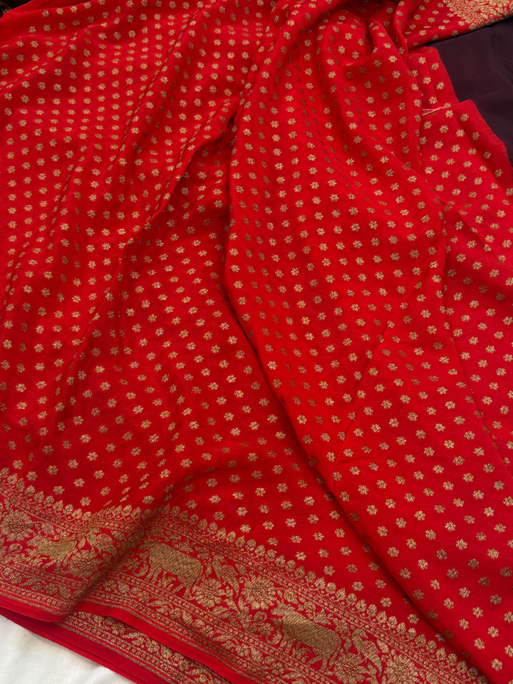 Brown Pure Crepe Silk Handloom Banarasi Saree