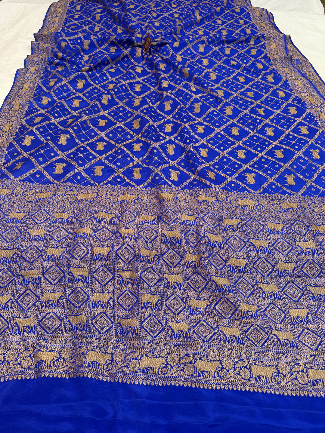 Royal Blue Pure Crepe Silk Handloom Banarasi Saree
