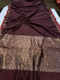 Brown Banarasi Handloom Soft Silk Saree - Aura Benaras