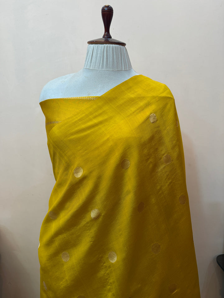 Mustard Yellow Banarasi Silk Saree with Kadhwa Butas
