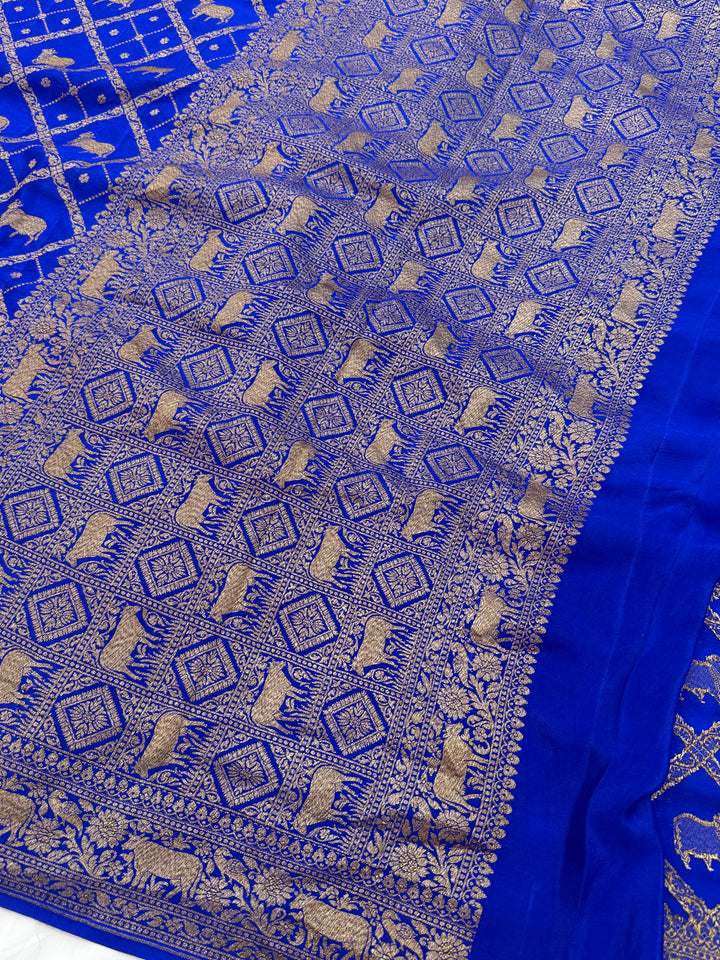 Royal Blue Pure Crepe Silk Handloom Banarasi Saree