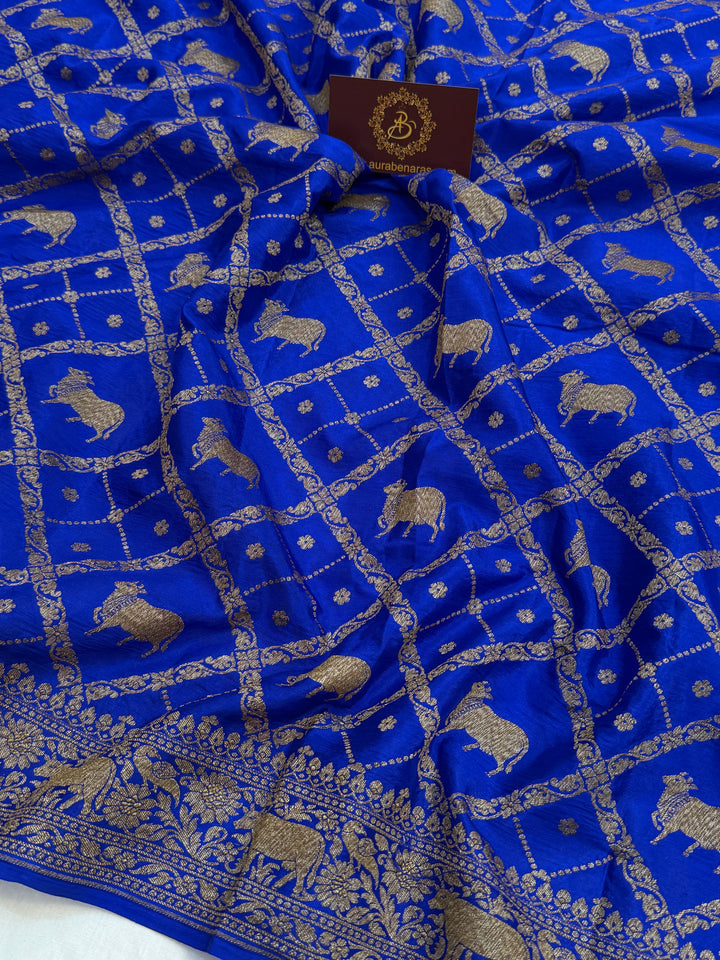 Royal Blue Pure Crepe Silk Handloom Banarasi Saree