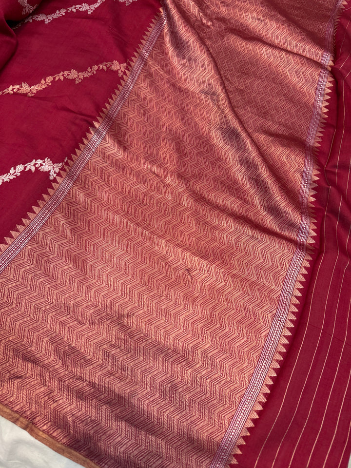 Maroon Pure Chiniya Silk Handloom Banarasi Saree
