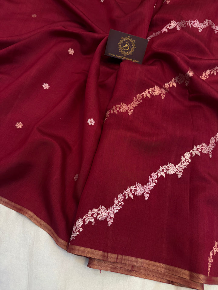 Maroon Pure Chiniya Silk Handloom Banarasi Saree