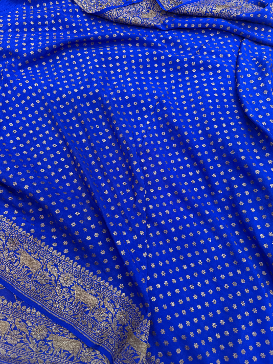 Royal Blue Pure Crepe Silk Handloom Banarasi Saree