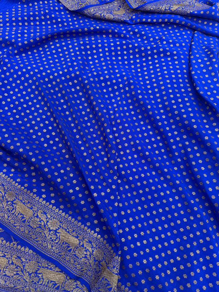 Royal Blue Pure Crepe Silk Handloom Banarasi Saree