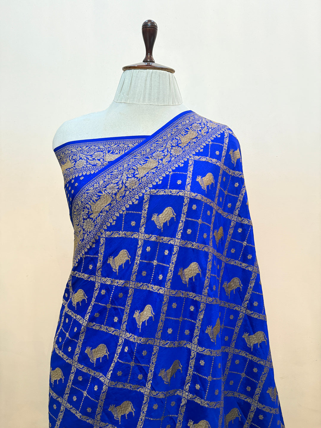 Royal Blue Pure Crepe Silk Handloom Banarasi Saree