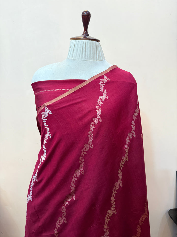 Maroon Pure Chiniya Silk Handloom Banarasi Saree
