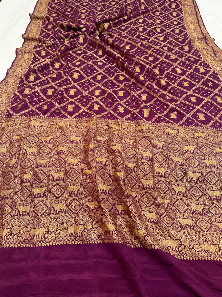 Purple Pure Crepe Silk Handloom Banarasi Saree