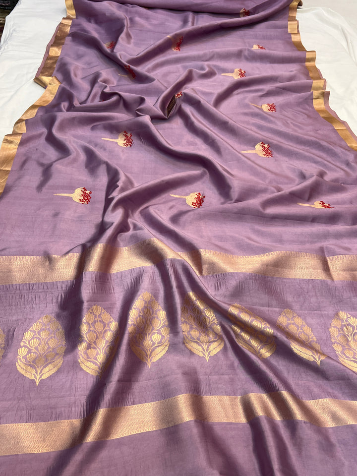 Dusty Lavender Pure Banarasi Handloom Silk Saree
