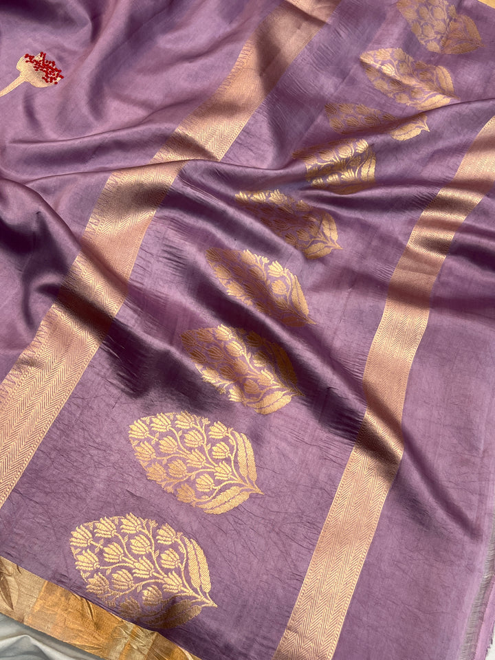 Dusty Lavender Pure Banarasi Handloom Silk Saree
