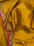 Mustard Yellow Banarasi Handloom Soft Silk Saree - Aura Benaras