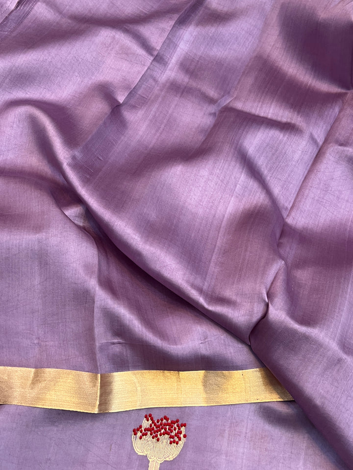 Dusty Lavender Pure Banarasi Handloom Silk Saree