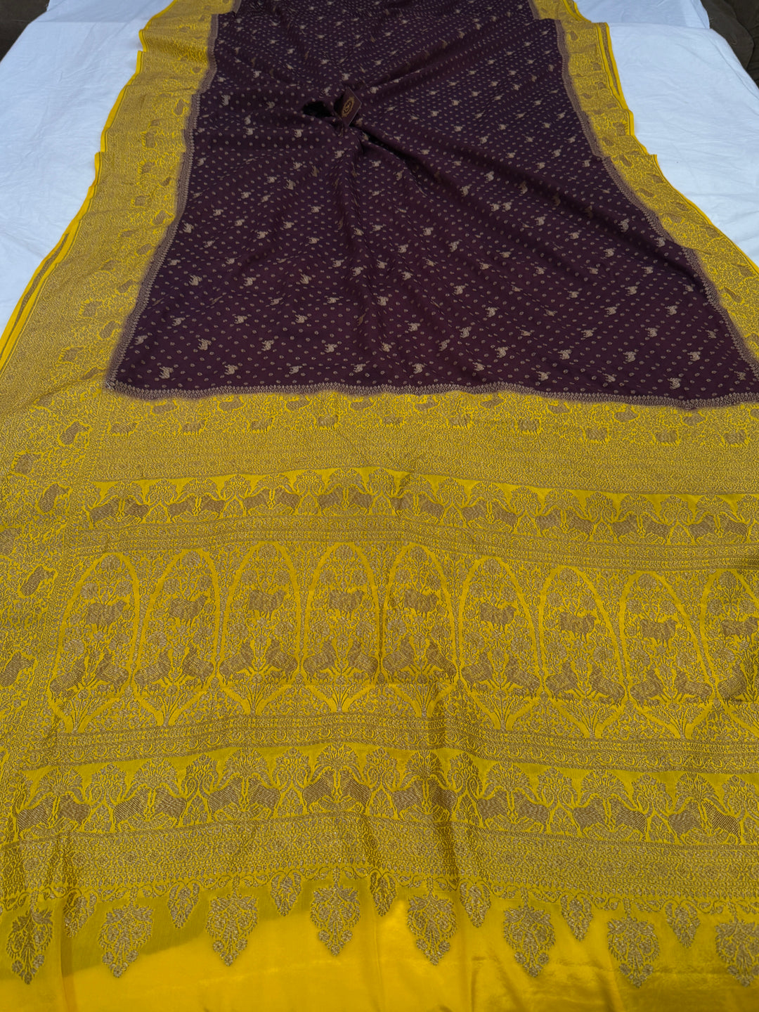 Brown Pure Crepe Silk Handloom Banarasi Saree