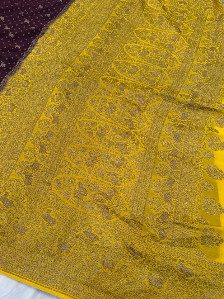 Brown Pure Crepe Silk Handloom Banarasi Saree