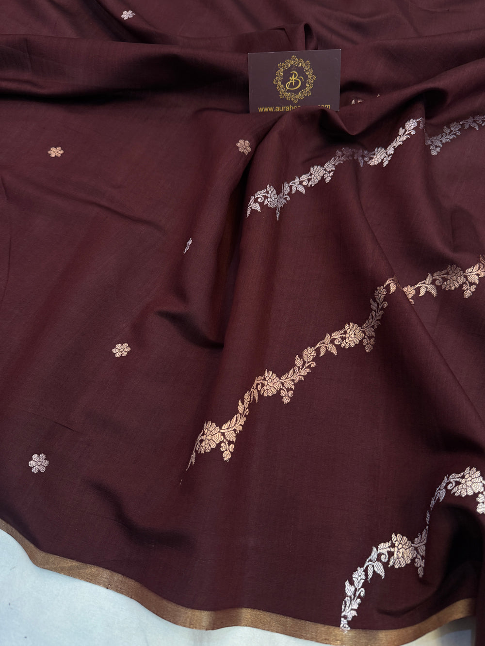 Brown Kora Silk Banarasi Saree with Kadwa Jaal – AuraBenaras
