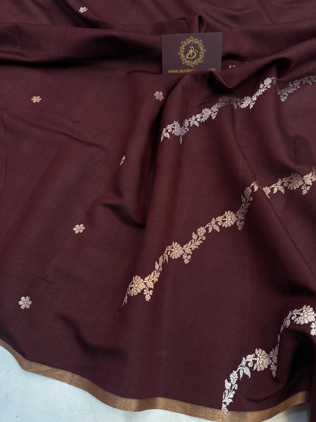 Brown Kora Silk Banarasi Saree with Kadwa Jaal – AuraBenaras
