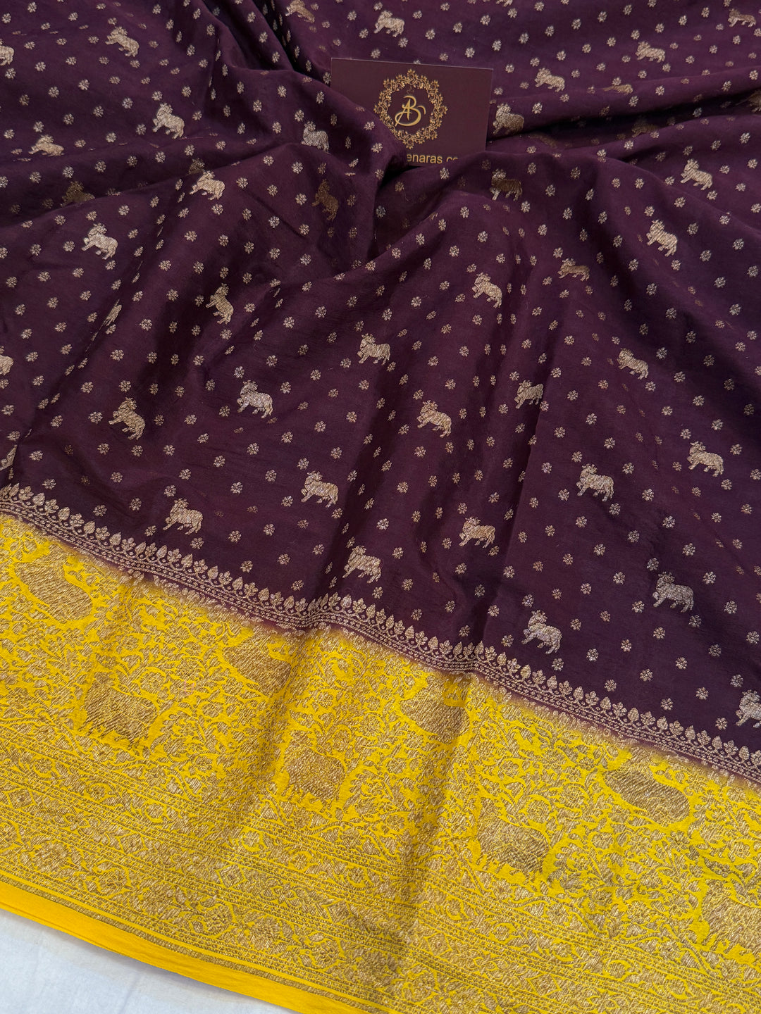 Brown Pure Crepe Silk Handloom Banarasi Saree