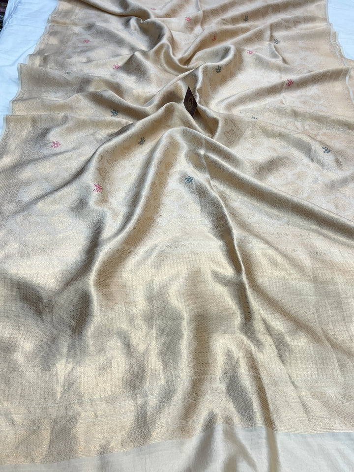 Off White Pure Katan silk Handloom Banarasi Saree
