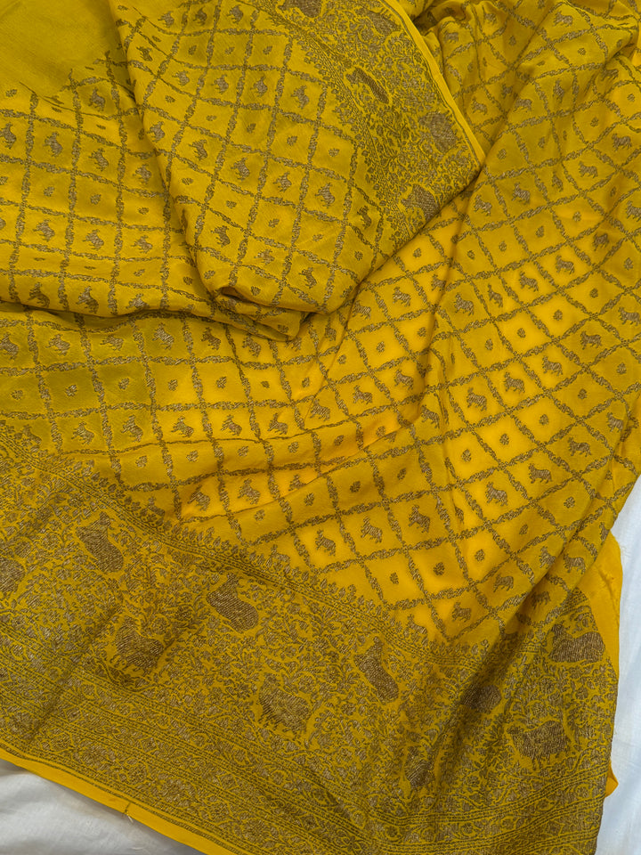 Brown Pure Crepe Silk Handloom Banarasi Saree
