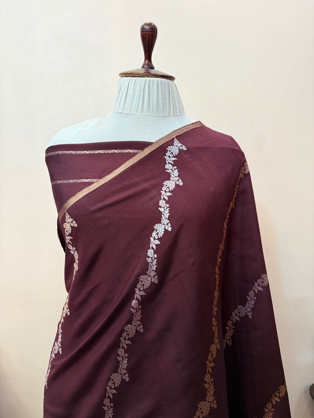 Brown Kora Silk Banarasi Saree with Kadwa Jaal – AuraBenaras