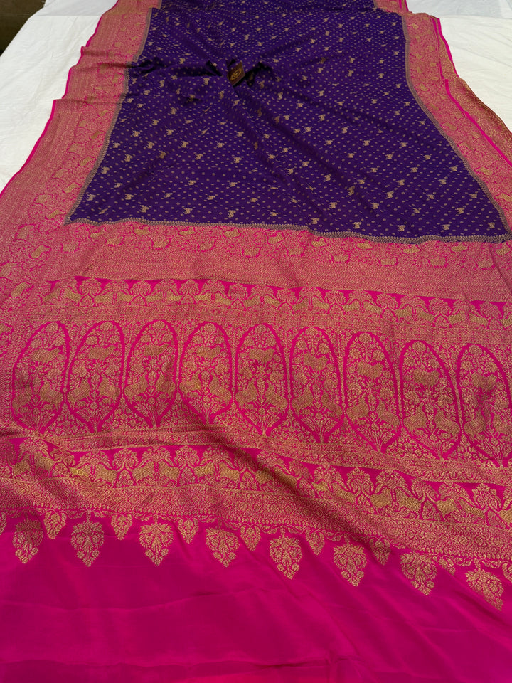 Purple Pure Crepe Silk Handloom Banarasi Saree