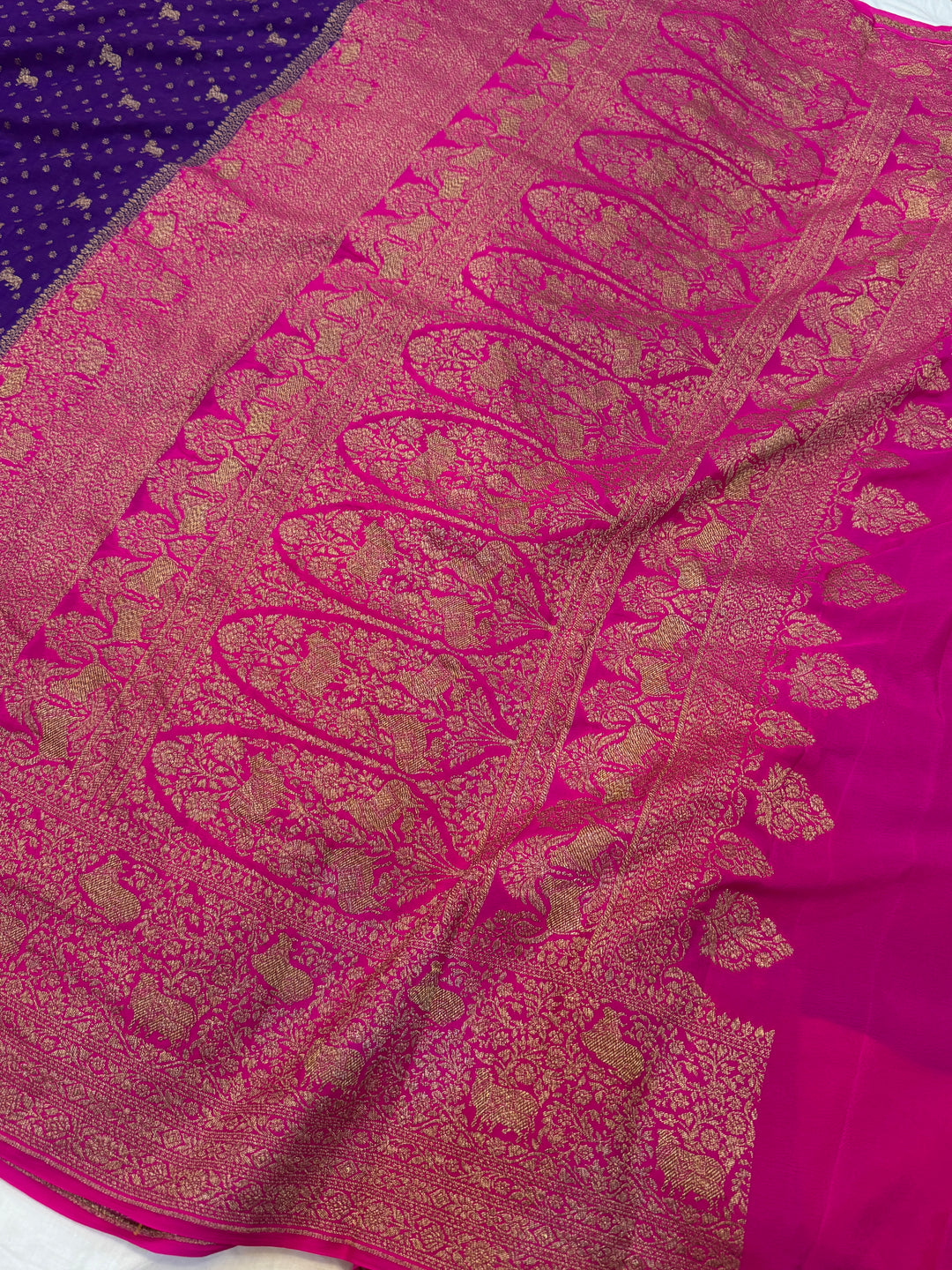 Purple Pure Crepe Silk Handloom Banarasi Saree