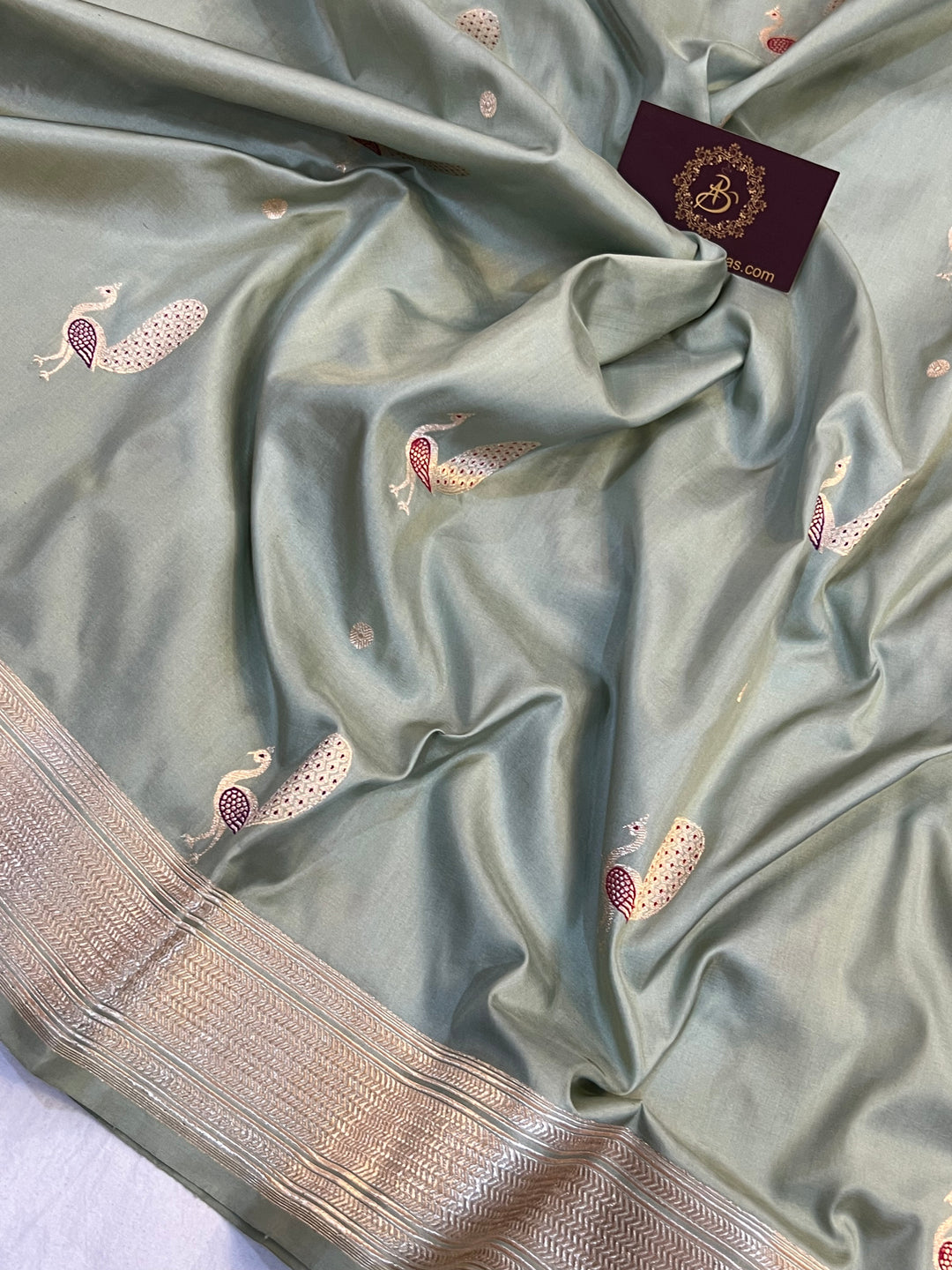 Pastel Green Banarasi Handloom Katan Silk Saree | Aura Benaras