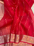 Cherry Red Banarasi Handloom Kora Silk Saree - Aura Benaras