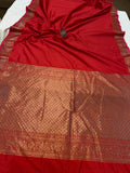 Red Banarasi Handloom Soft Silk Saree - Aura Benaras