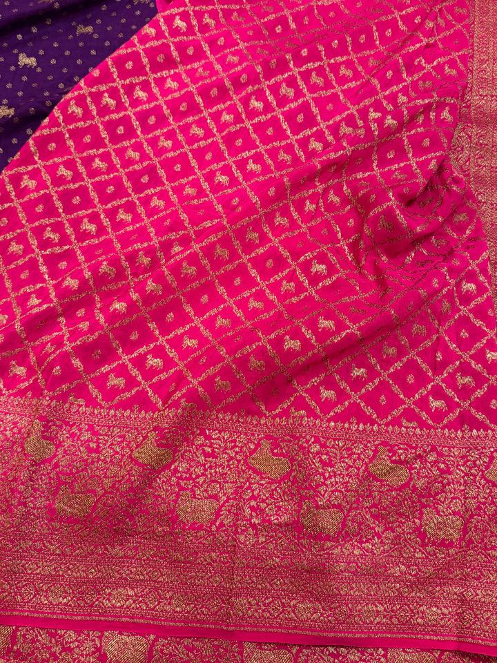 Purple Pure Crepe Silk Handloom Banarasi Saree