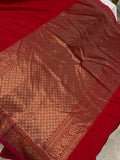 Red Banarasi Handloom Soft Silk Saree - Aura Benaras