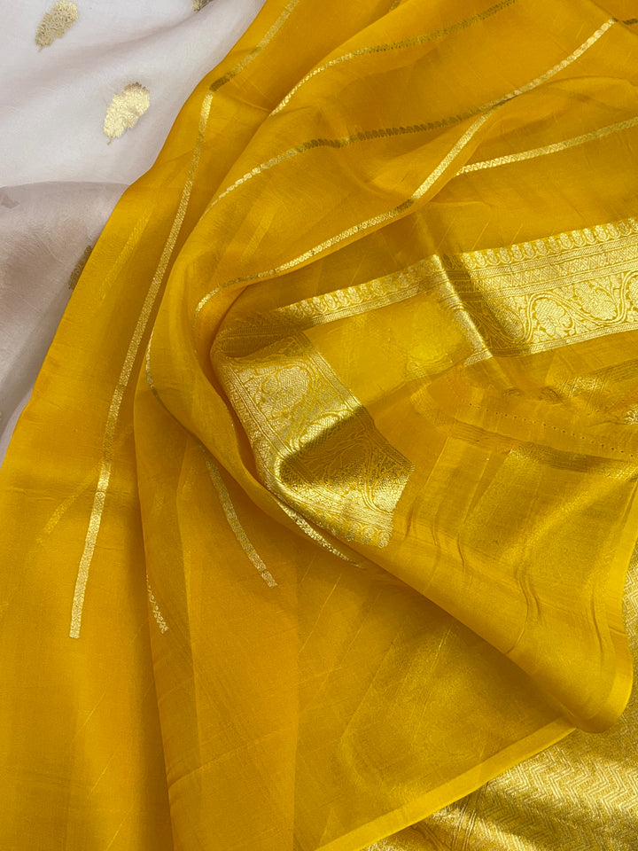 Pani Peach Banarasi Handloom Kora Silk Saree