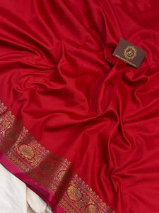 Red Banarasi Handloom Soft Silk Saree - Aura Benaras