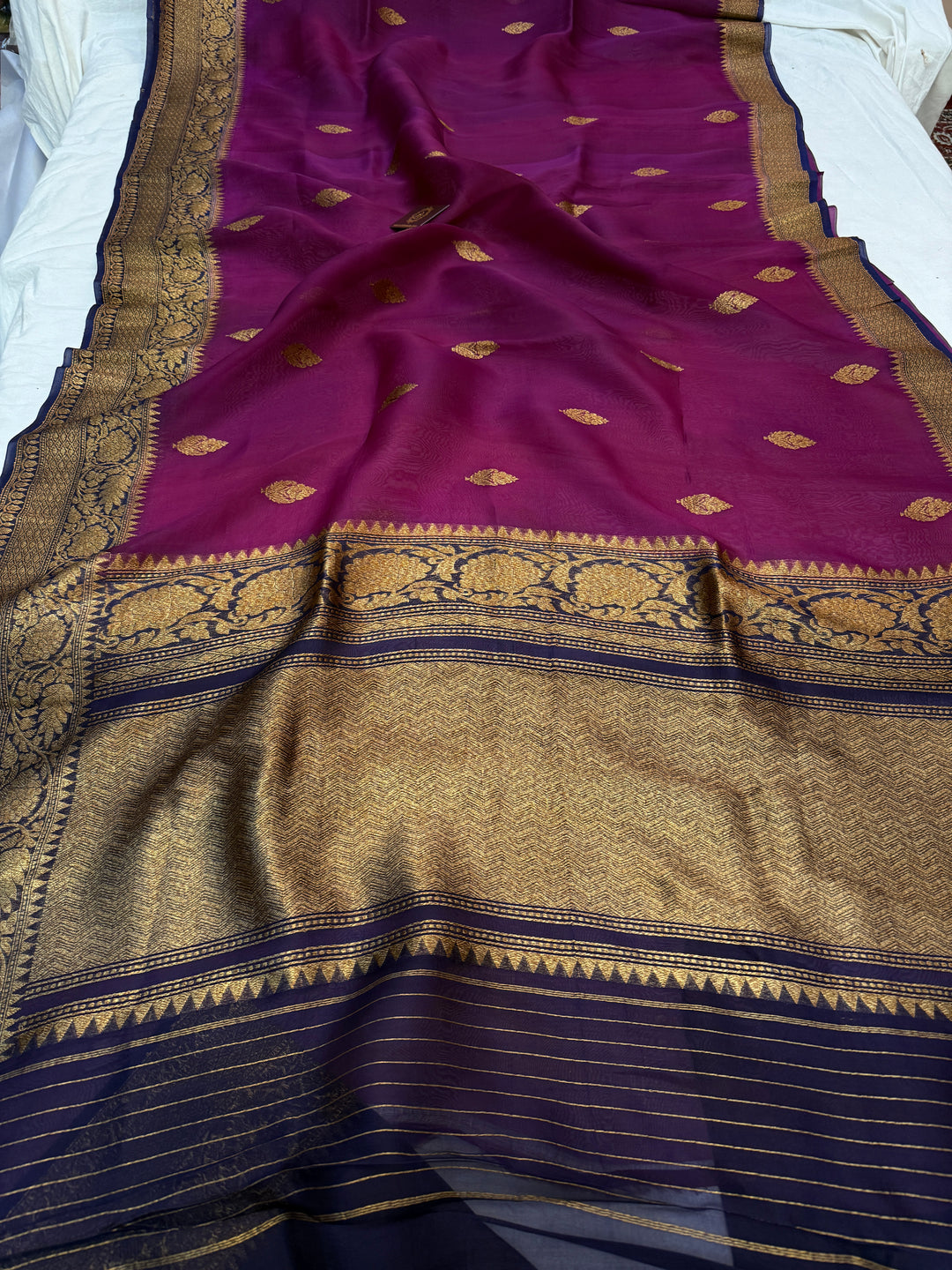 Purple Pure Kora Silk Handloom Banarasi Saree
