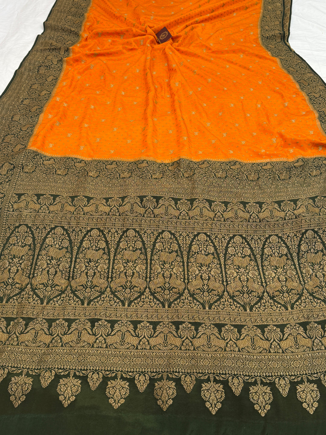 Orange Pure Crepe Silk Handloom Banarasi Saree