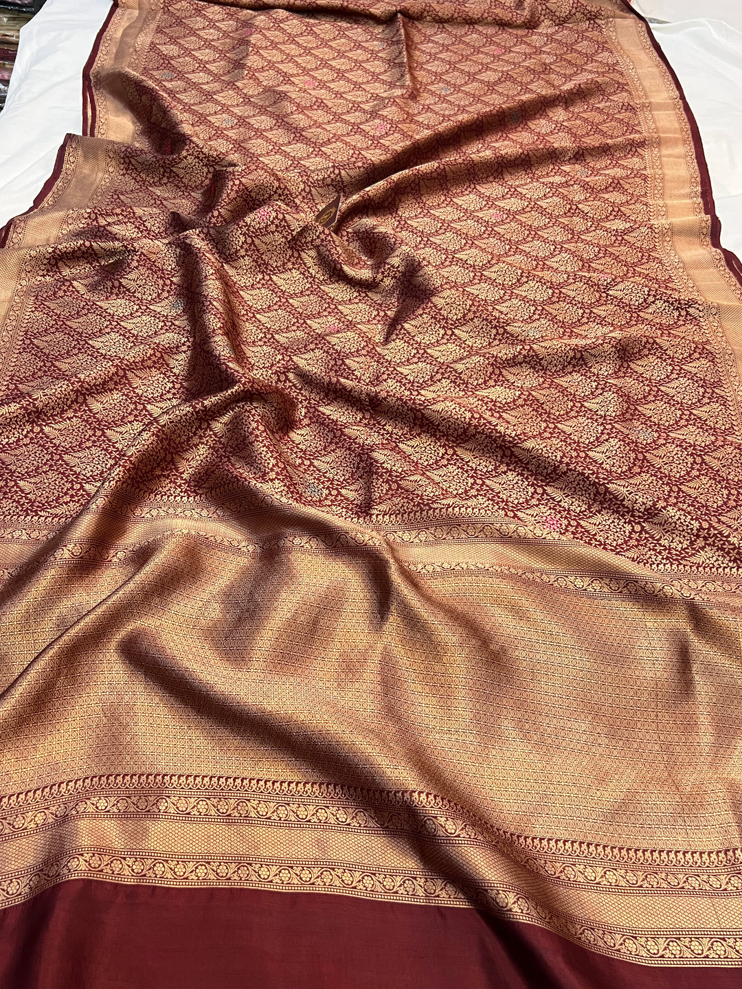 Maroon Pure Katan silk Handloom Banarasi Saree