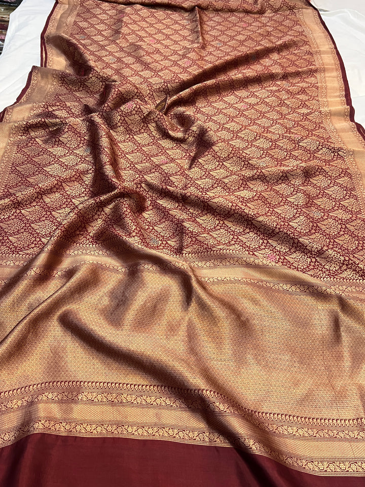 Maroon Pure Katan silk Handloom Banarasi Saree