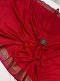 Red Banarasi Handloom Soft Silk Saree - Aura Benaras