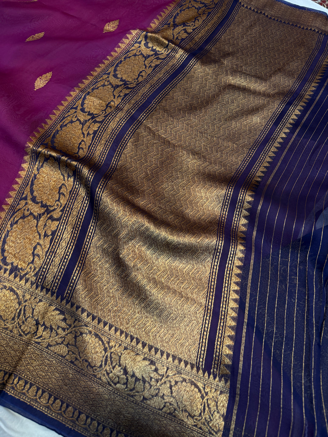 Purple Pure Kora Silk Handloom Banarasi Saree