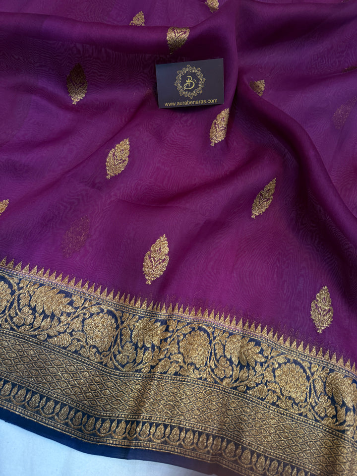 Purple Pure Kora Silk Handloom Banarasi Saree