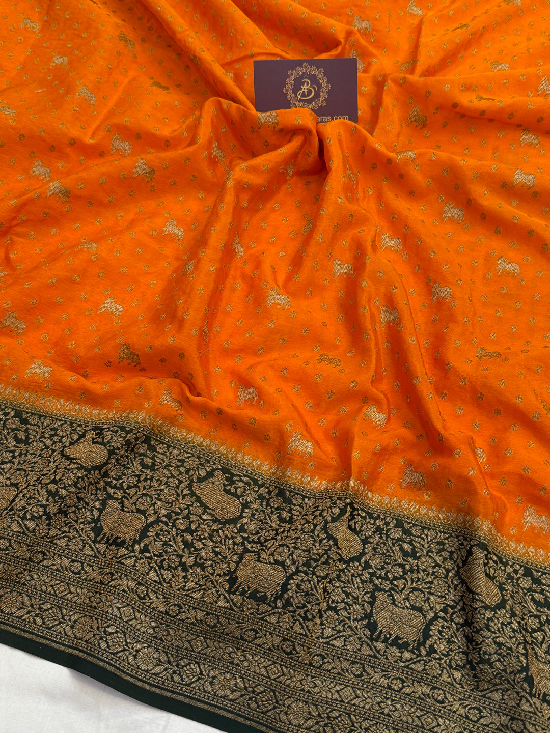 Orange Pure Crepe Silk Handloom Banarasi Saree