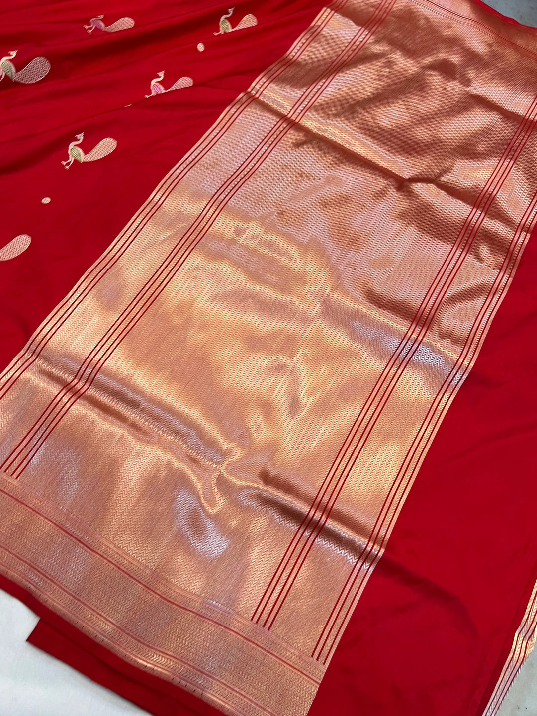 Red Banarasi Handloom Katan Silk Saree | Aura Benaras