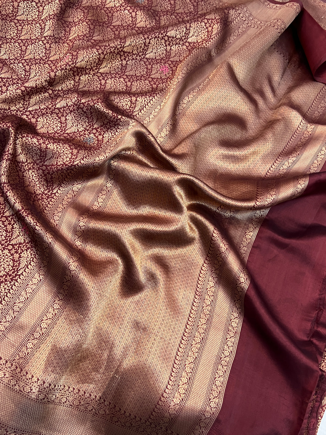 Maroon Pure Katan silk Handloom Banarasi Saree