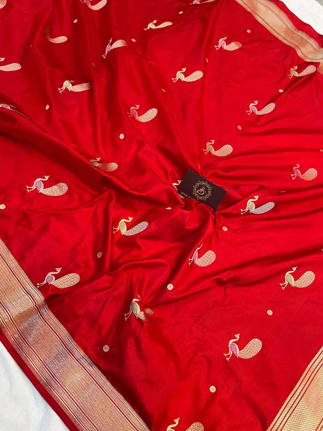 Red Banarasi Handloom Katan Silk Saree | Aura Benaras