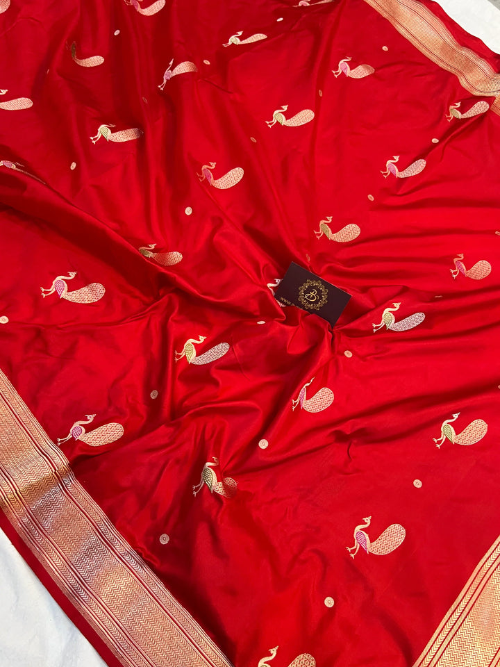 Red Banarasi Handloom Katan Silk Saree | Aura Benaras