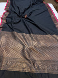 Black Banarasi Handloom Soft SIlk Saree - Aura Benaras