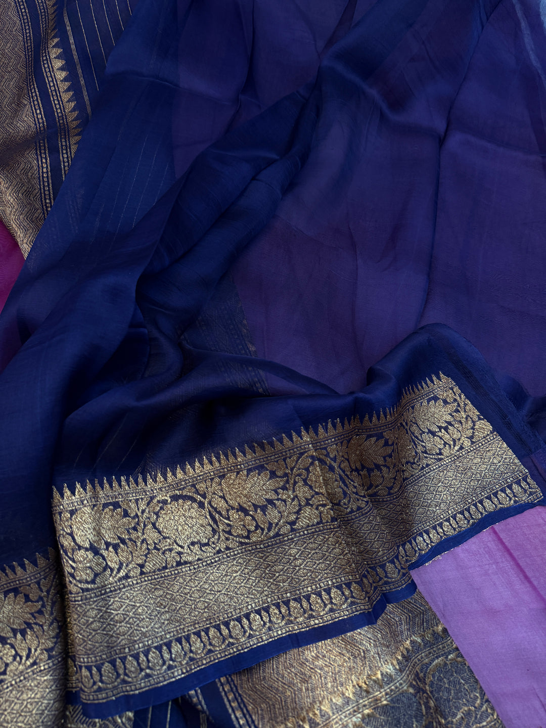 Purple Pure Kora Silk Handloom Banarasi Saree